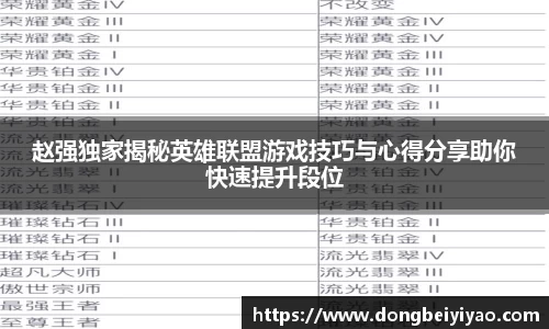 赵强独家揭秘英雄联盟游戏技巧与心得分享助你快速提升段位